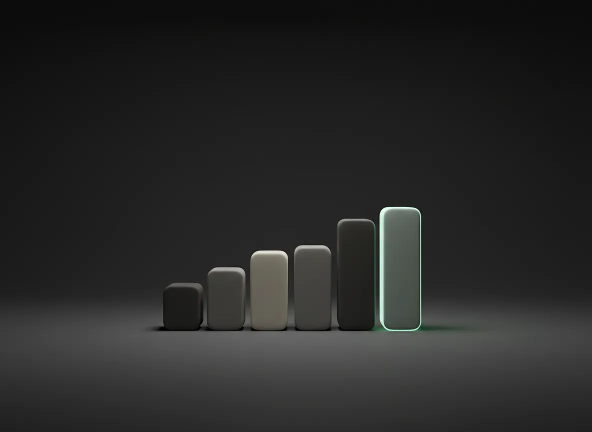 3D render of rounded blocks of rising height, like a bar chart